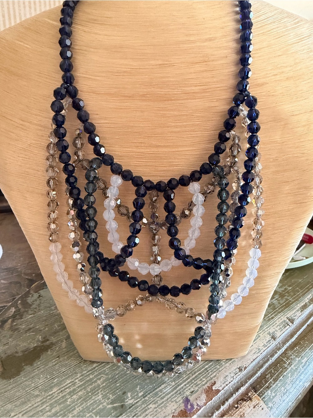 Authentic SWAROVSKI MULTI STRAND CHOKER!VINTAGE, blues and clear crystals. Wow